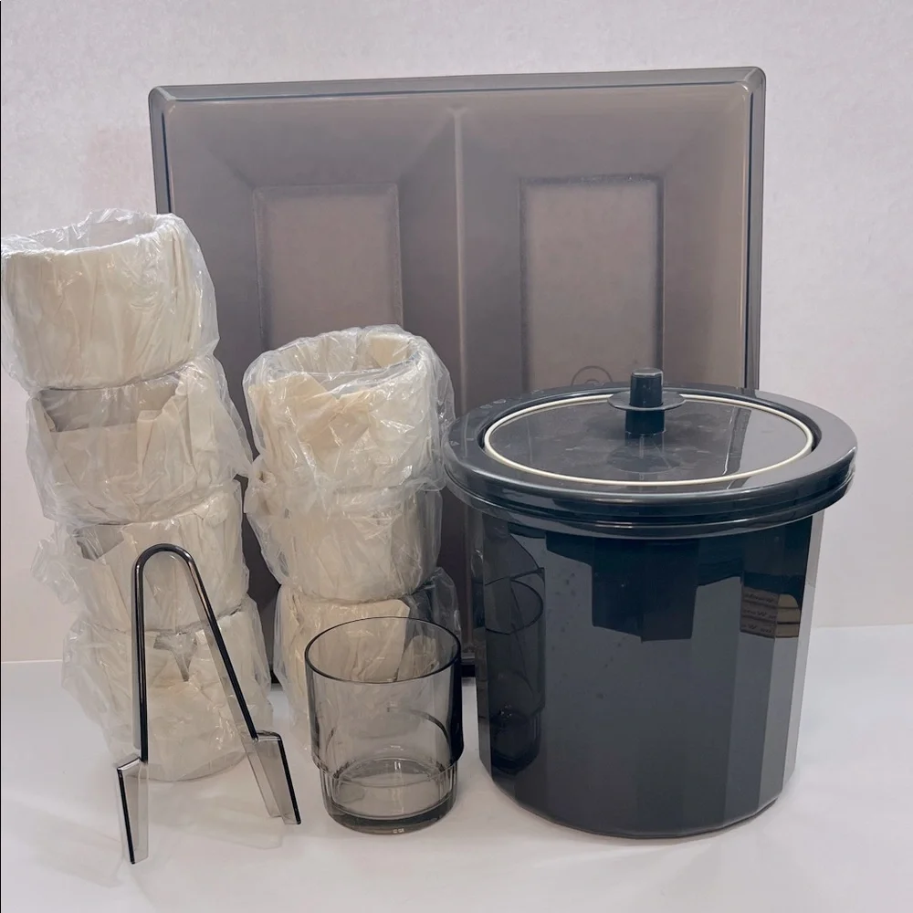 Tupperware Brown Acrylic Glasses, Serving Tray, Ice Bucket Thongs